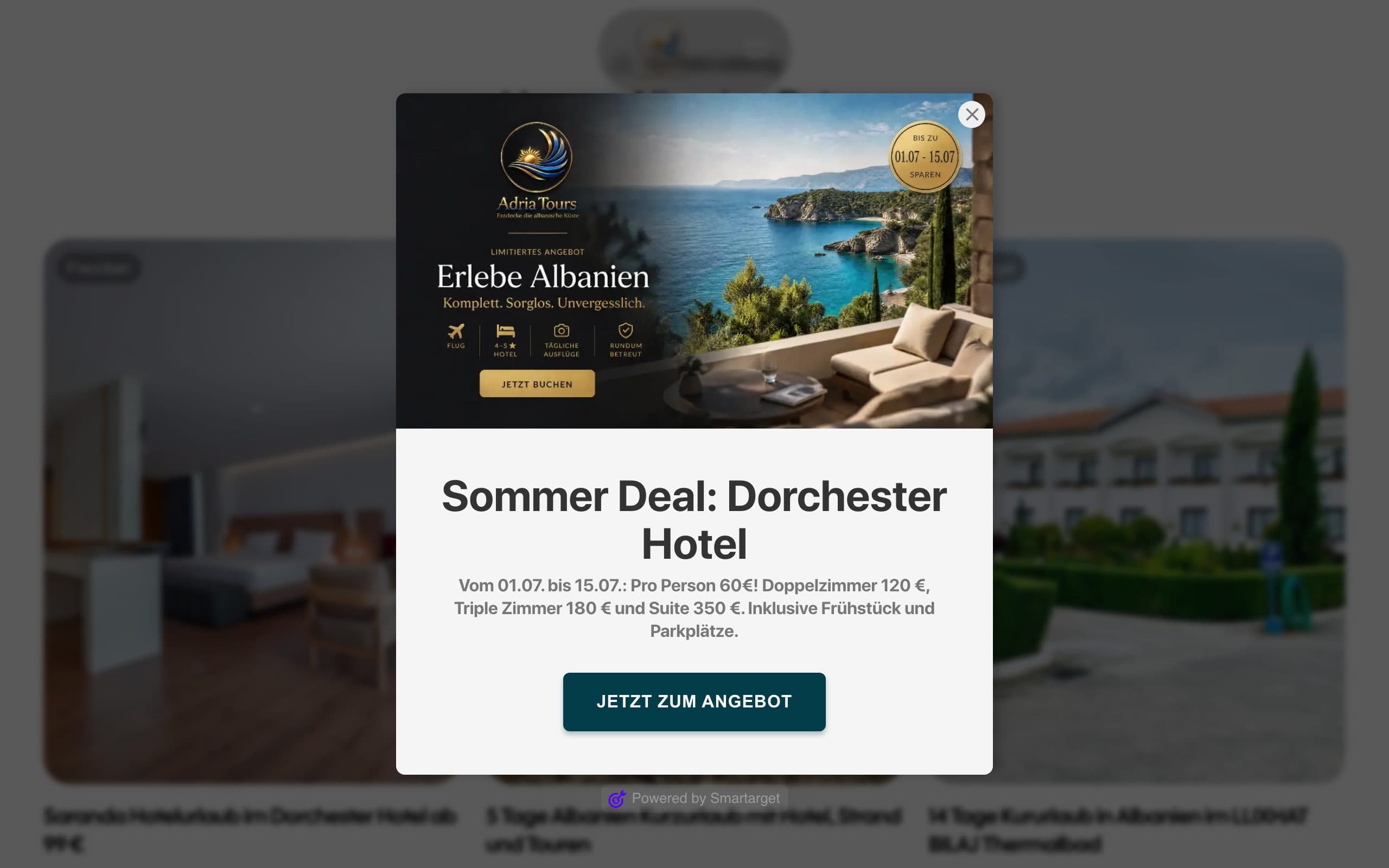 Website von Adria Tours – Ausschnitt aus dem Seiteninhalt