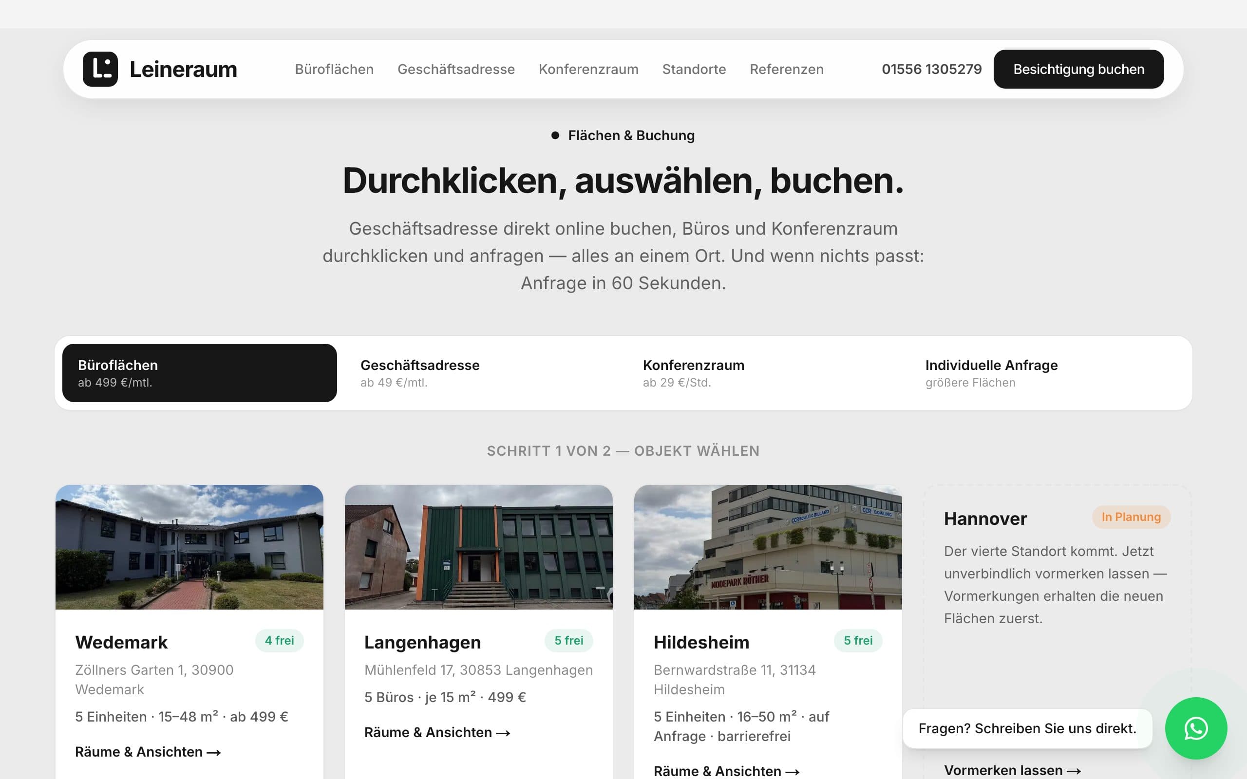 Website von Leineraum – Ausschnitt aus dem Seiteninhalt
