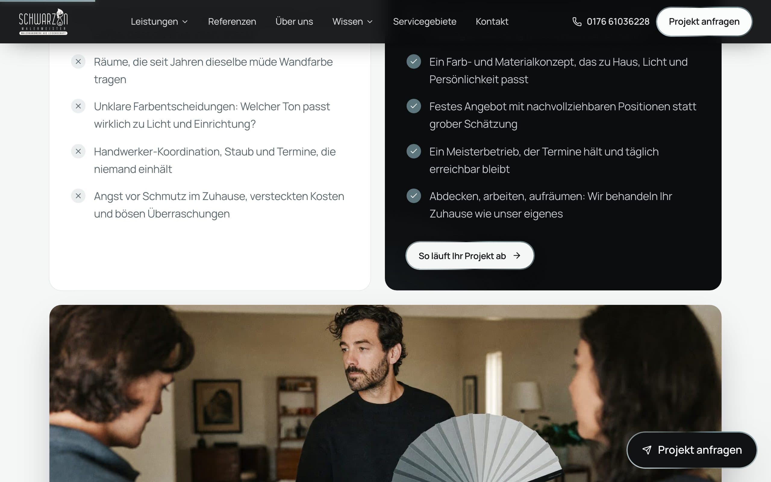 Website von Malermeister Schwarzin – Ausschnitt aus dem Seiteninhalt