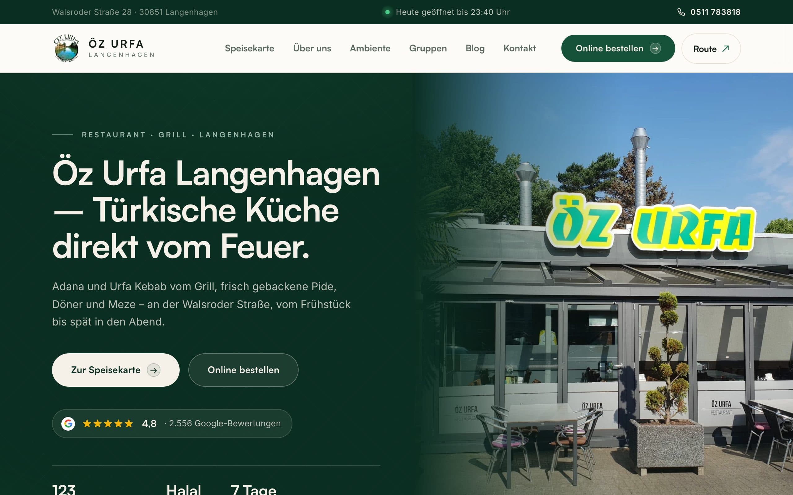 Website von Öz Urfa Langenhagen – Startbereich mit Navigation und Hero