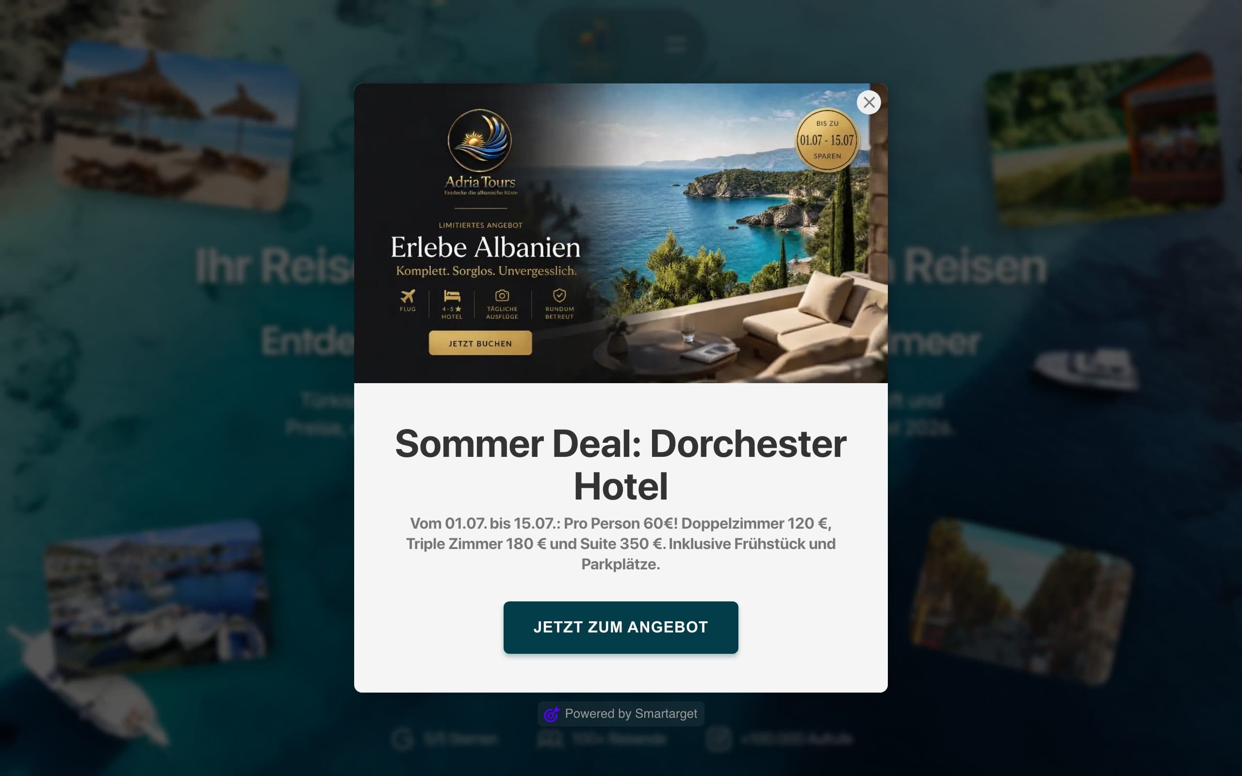 Website von Adria Tours – Startbereich mit Navigation und Hero