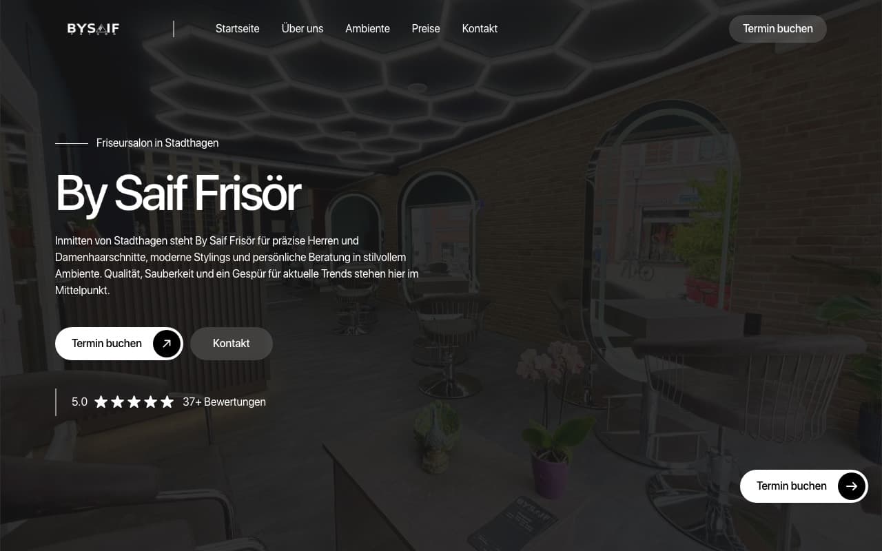 Website von By Saif Frisör Stadthagen – Startbereich mit Navigation und Hero