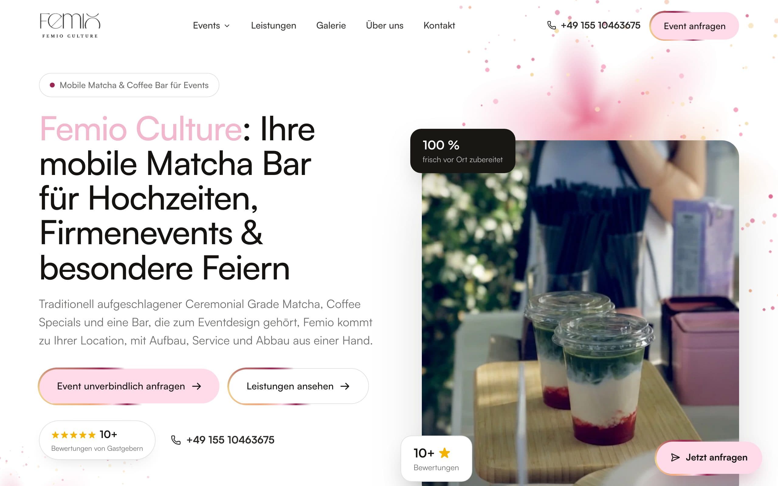Website von Femio Culture – Startbereich mit Navigation und Hero