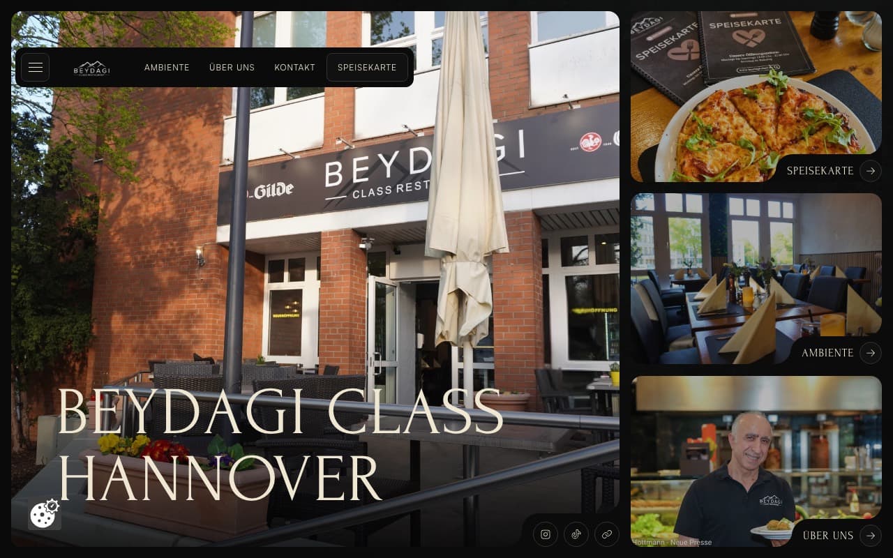 Website von Beydagi Class Restaurant UG – Startbereich mit Navigation und Hero